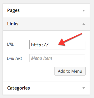 The Links section of a menu iteam in WordPress