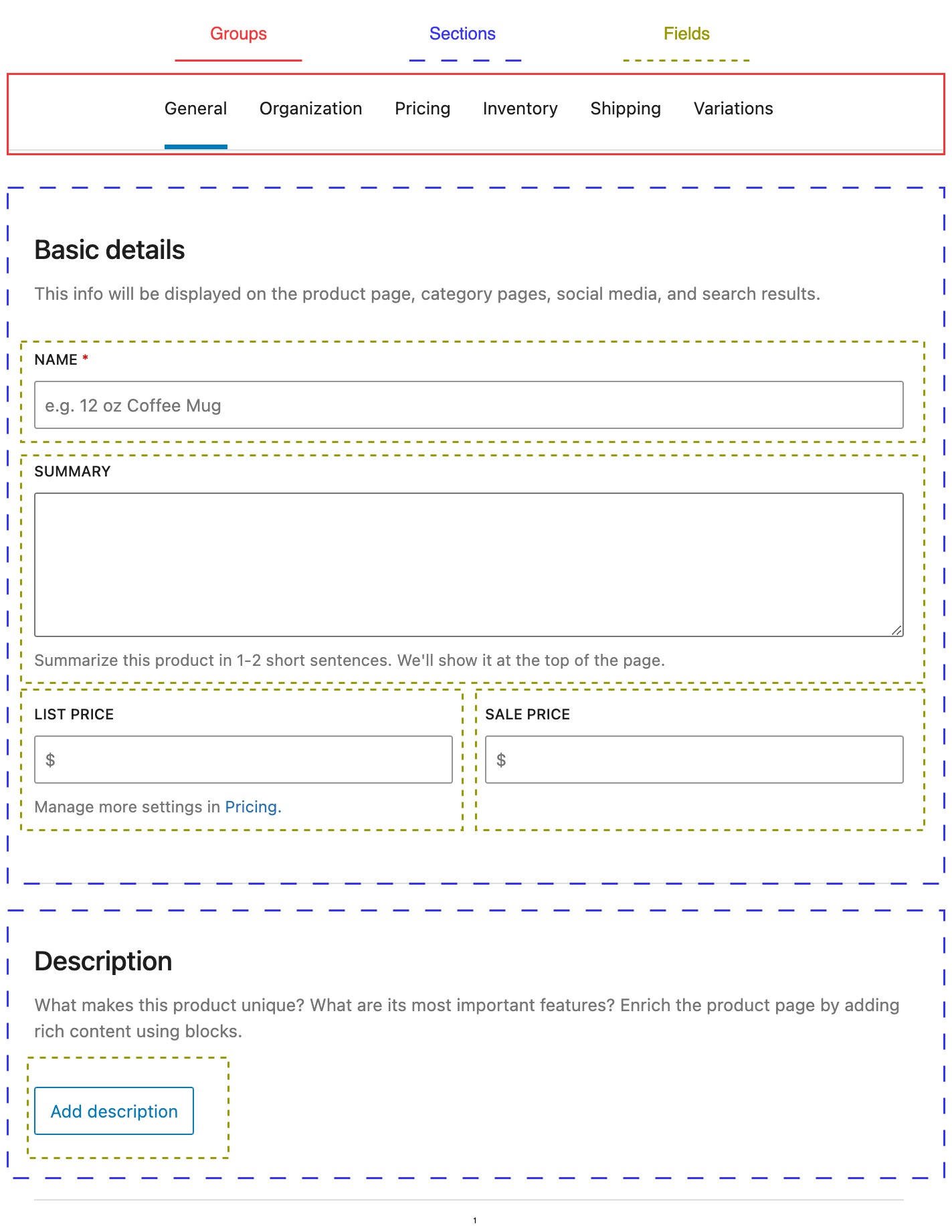 Product editor structure